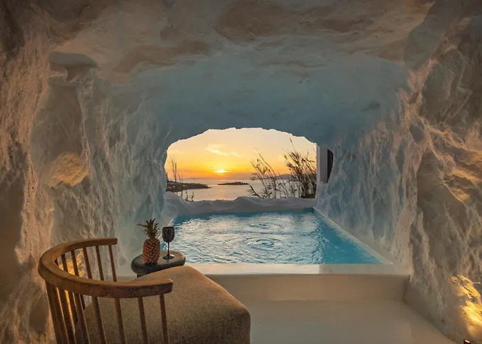 Mykonos Town Black Villa With Cave Heated Pool